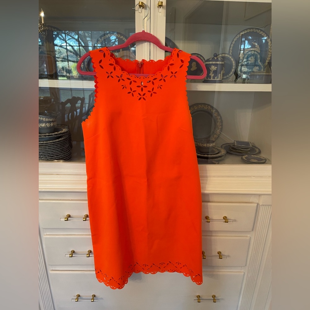Neon orange laser cut J. Crew shift dress